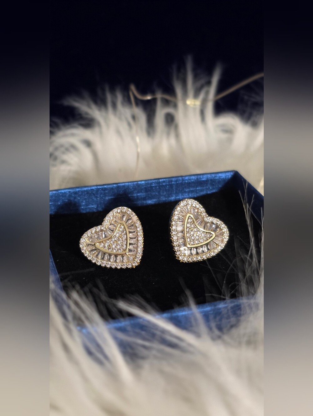 Gold Heart Pavé Crystal Stud Earrings - Elegant Women's Jewelry